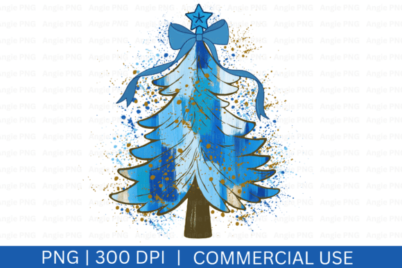 Blue Brushstrokes Christmas Tree PNG