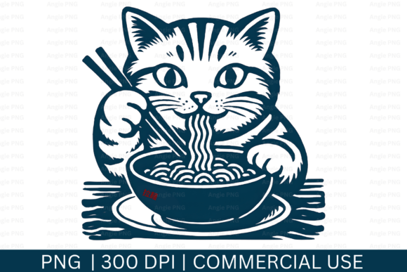 Cat Eating Ramen Noodle PNG