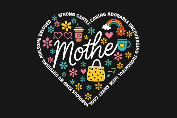 Colorful Heart Mother Word Art