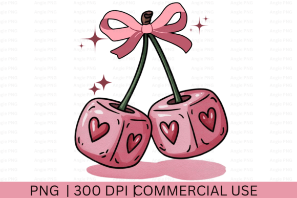 Coquette Bow Retro Cherries PNG, Lucky