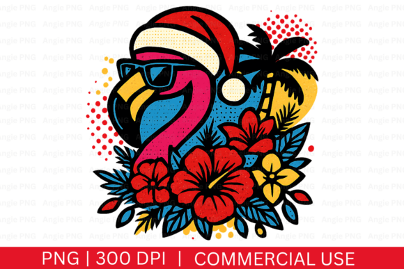 Retro Christmas Flamingo PNG