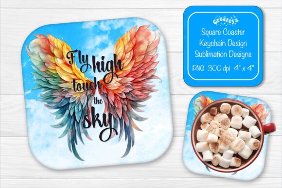 Square Coaster Sublimation Angel Wings