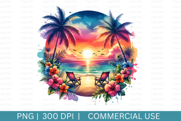 Summer Tropical Beach Sunset PNG Clipart